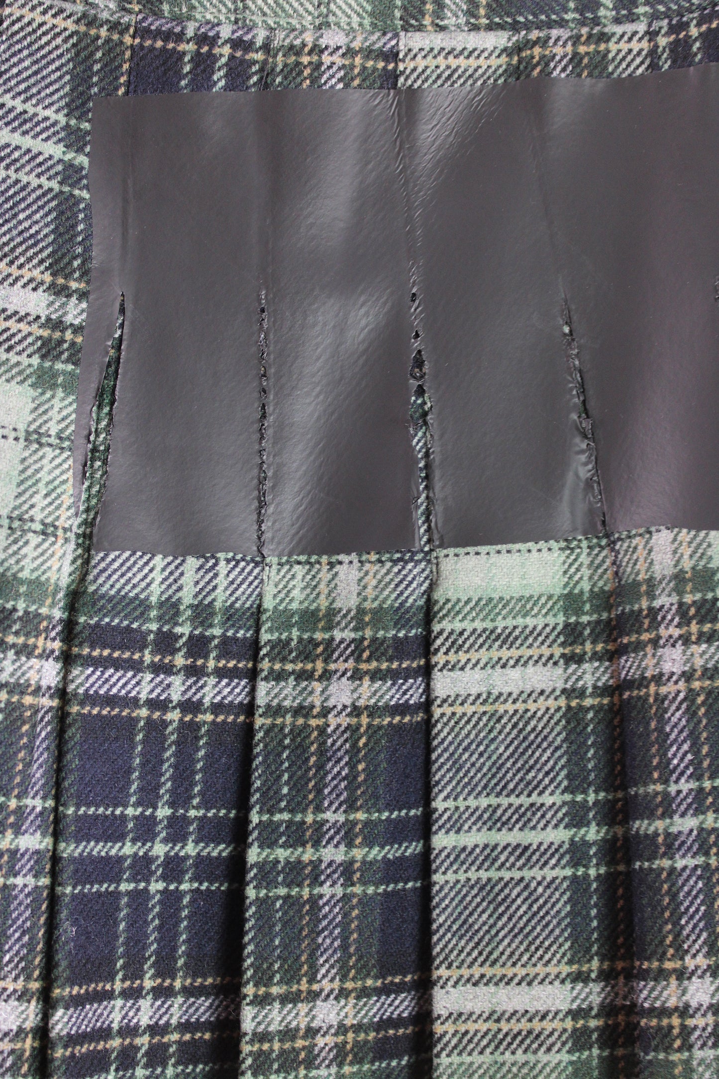 Green Kilt Mini Skirt with Black Foil