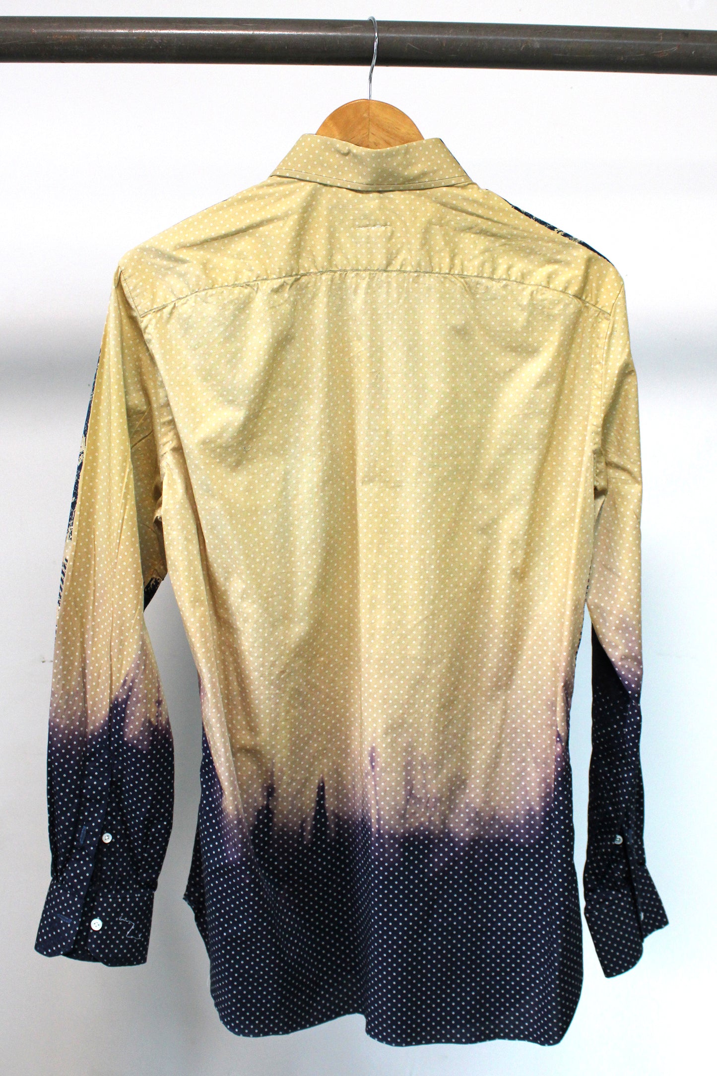 Men's Long Sleeve Blue Button-up Shirt Fade with Blue Print