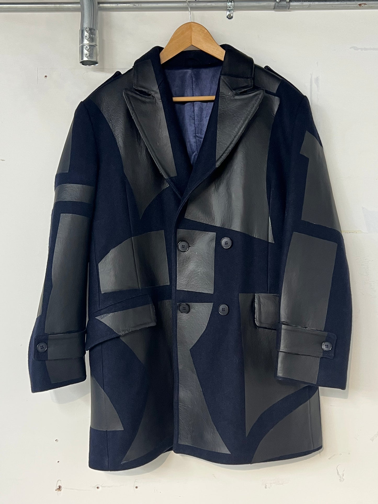 Navy Wool P-Coat with Black Foil