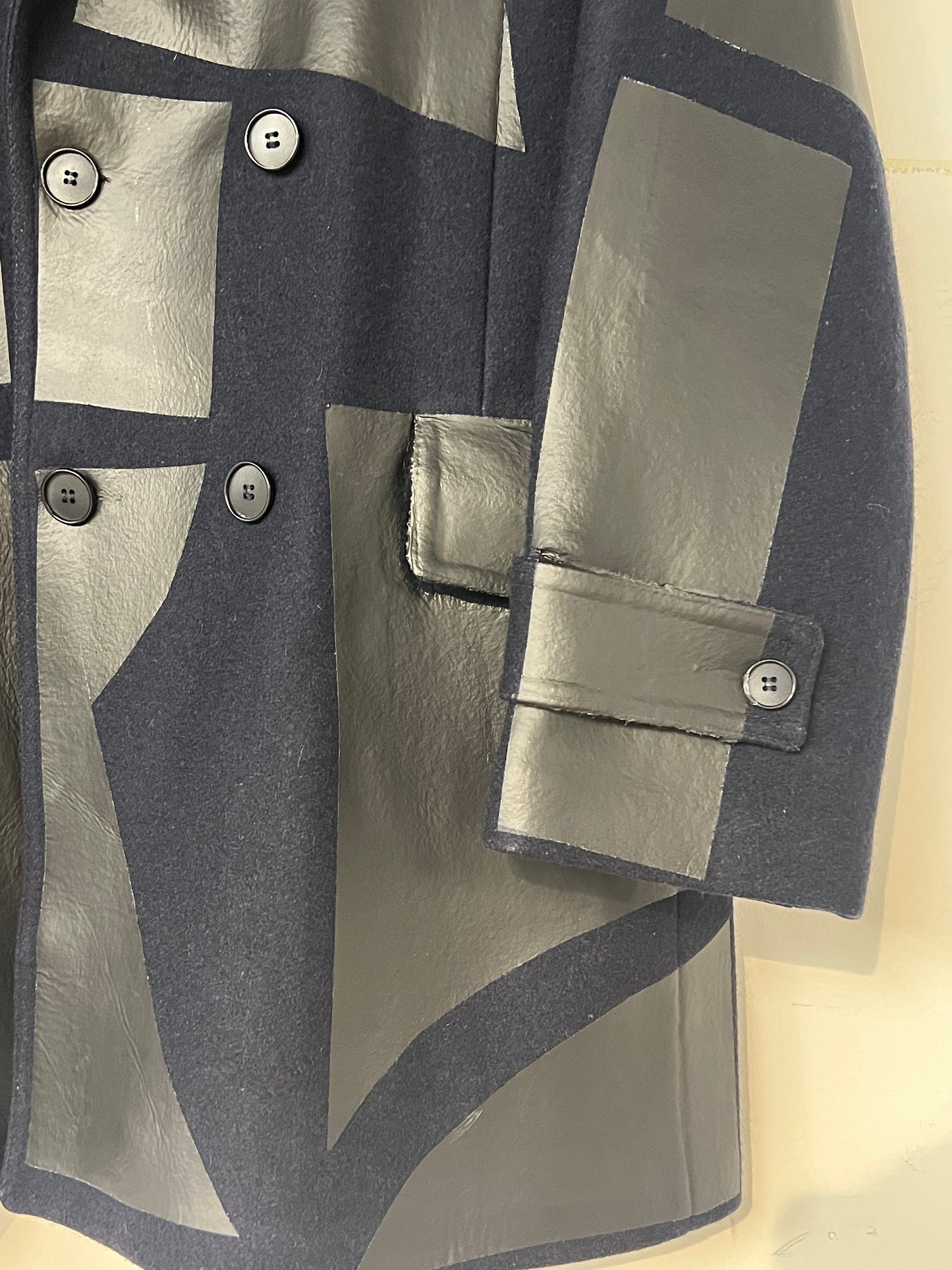 Navy Wool P-Coat with Black Foil
