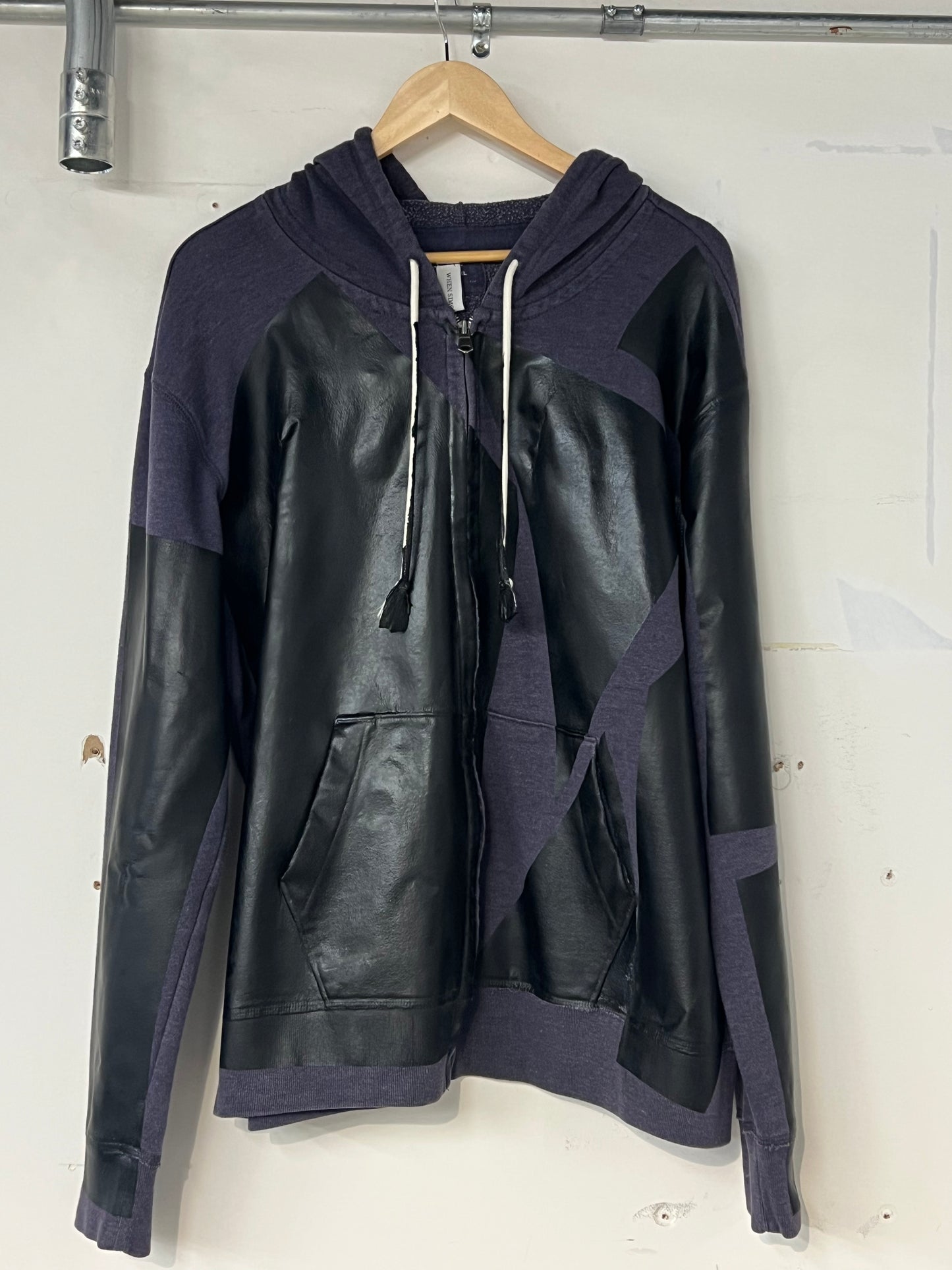 Zip Up Cotton Hoodie Dark Blue with Black Foil