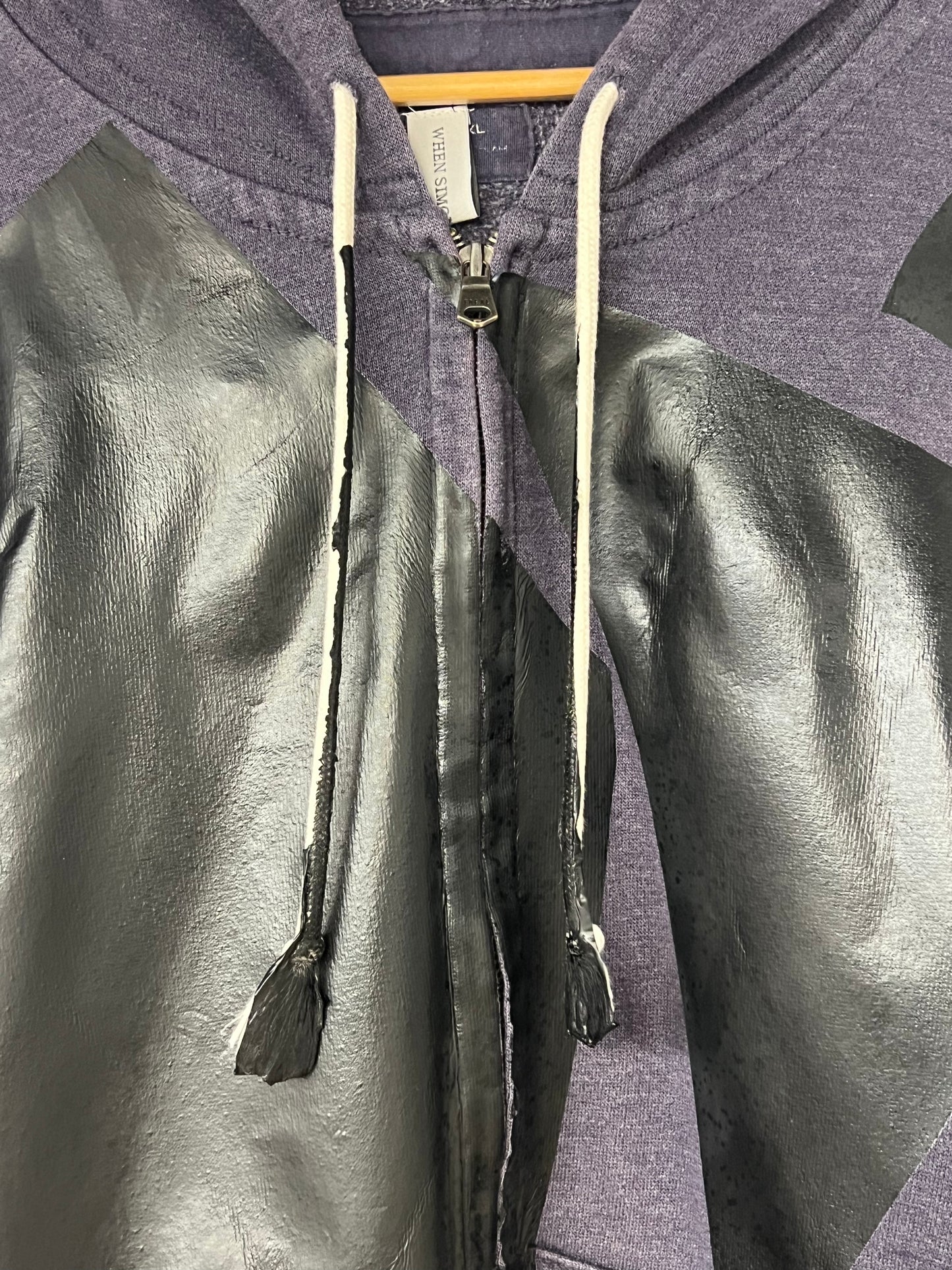 Zip Up Cotton Hoodie Dark Blue with Black Foil