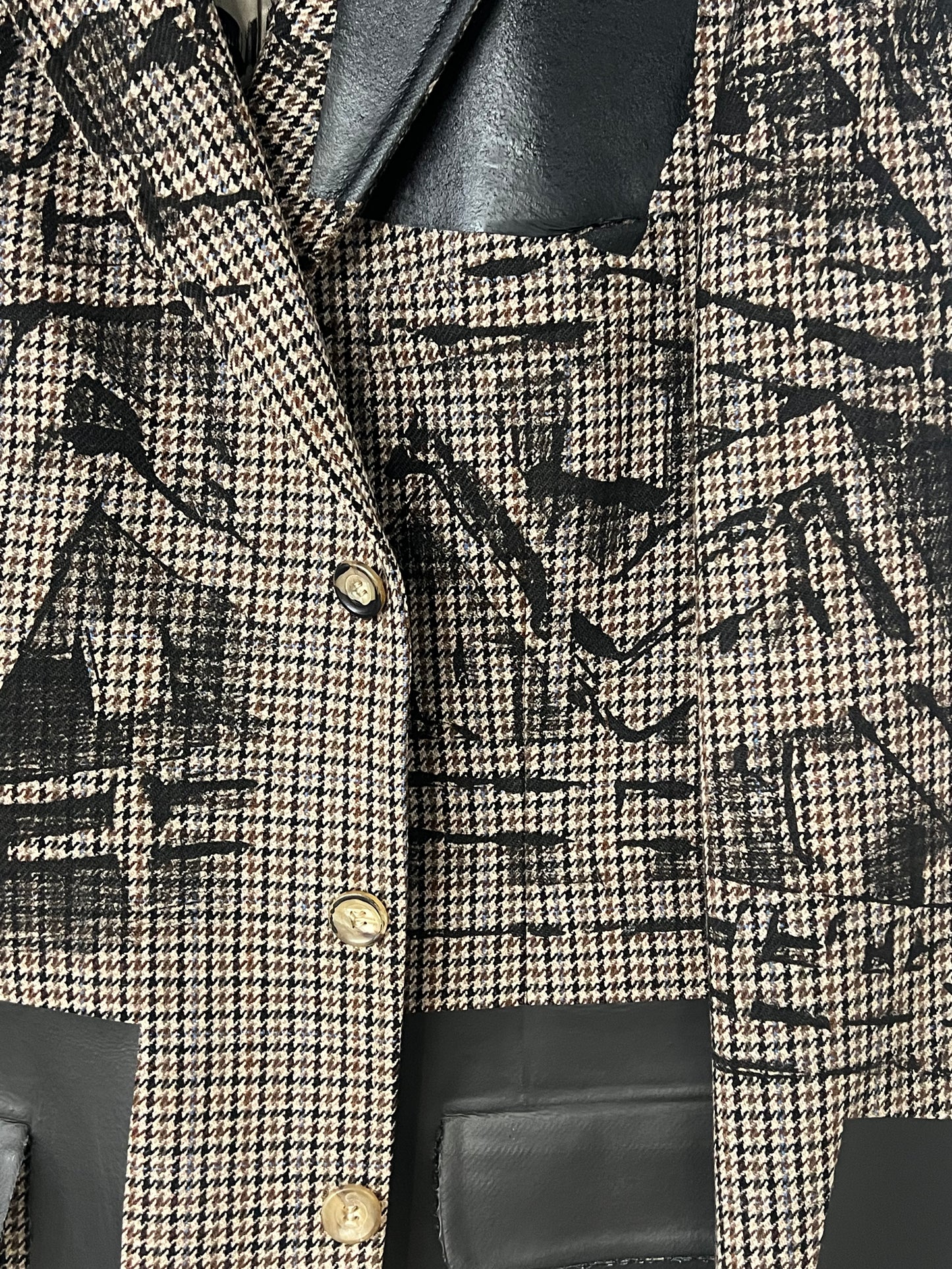 Wool Houndstooth Blazer with Black Print and Black Foil