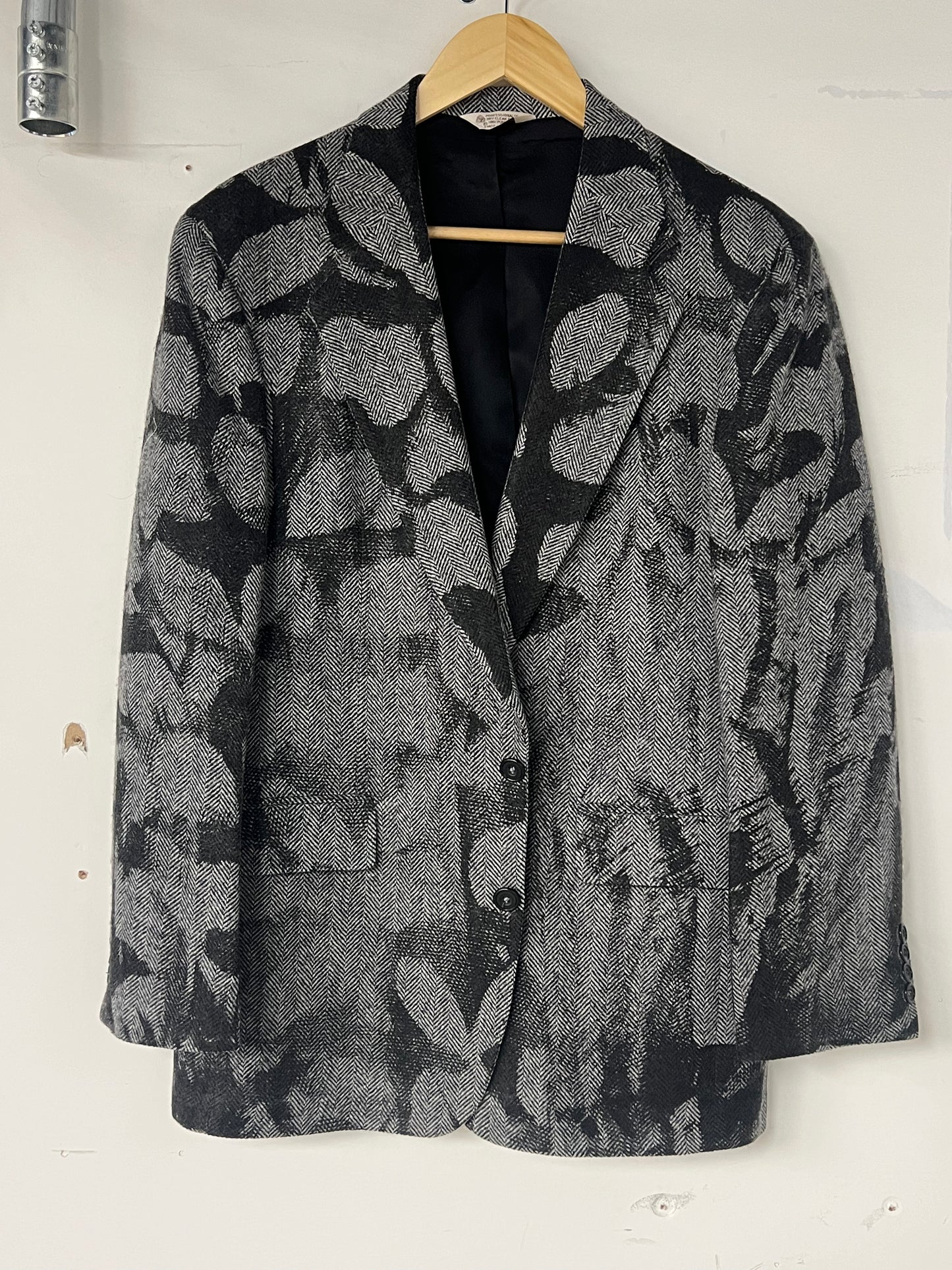 Wool Herringbone Blazer with Black Print