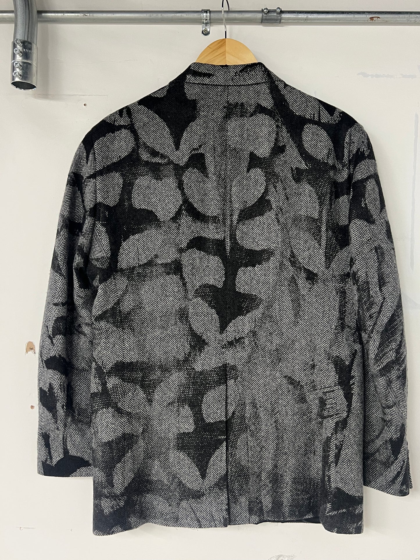 Wool Herringbone Blazer with Black Print
